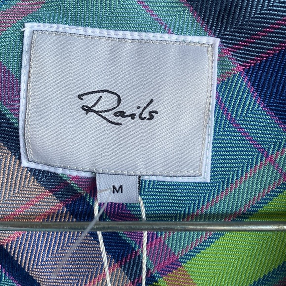 Rails NWT Hunter Lime Berry 100% Rayon Button down Long Sleeve Plaid Blouse med - Picture 11 of 15